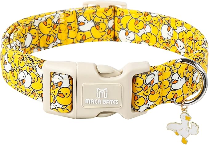 Maca Bates Summer Cute Dog Collar with Yellow Duck Print for Extra Large Boy Gril Dogs,Spring and Summer Styles Durable,Soft,Thick,Adjustable Puppy Basic Collars for Male Female Pet with Safety Buckle