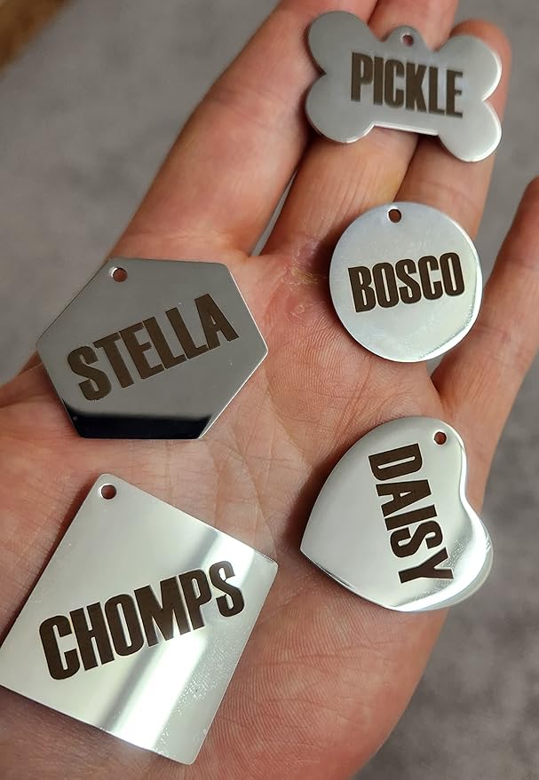 Dr. Fremont's Stainless Steel ID Dog Tags Engraved for Pets Personalized for Cat or Dog Collar Bold Font for Safety (Small, Hexagon)