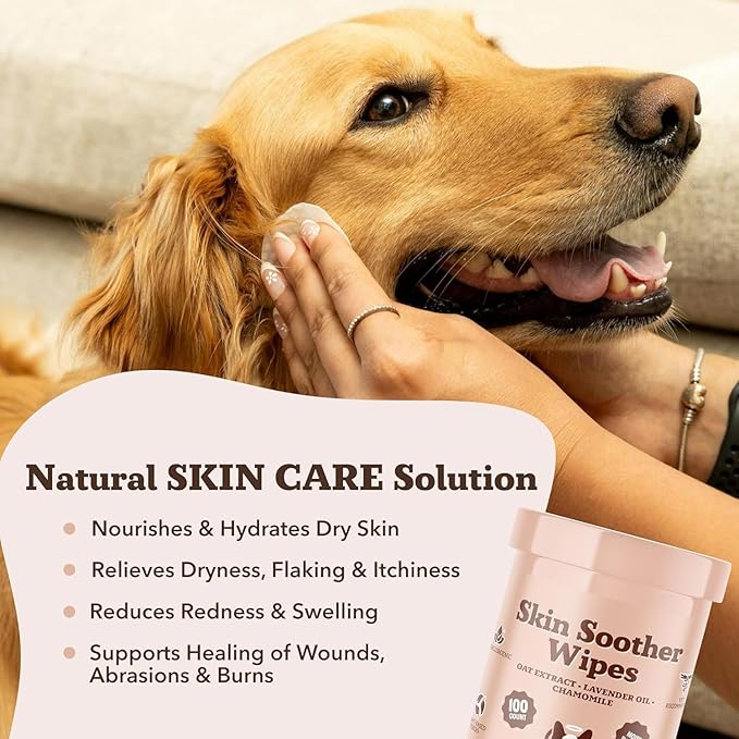 Natural Dog Company Skin Soother Bundle, (1) Dog Skin Wipes, 50 Count, (1) Travel Stick, 0.15 oz., Allergy and Itch Relief for Dogs, Dog Moisturizer for Dry Skin, Dog Lotion