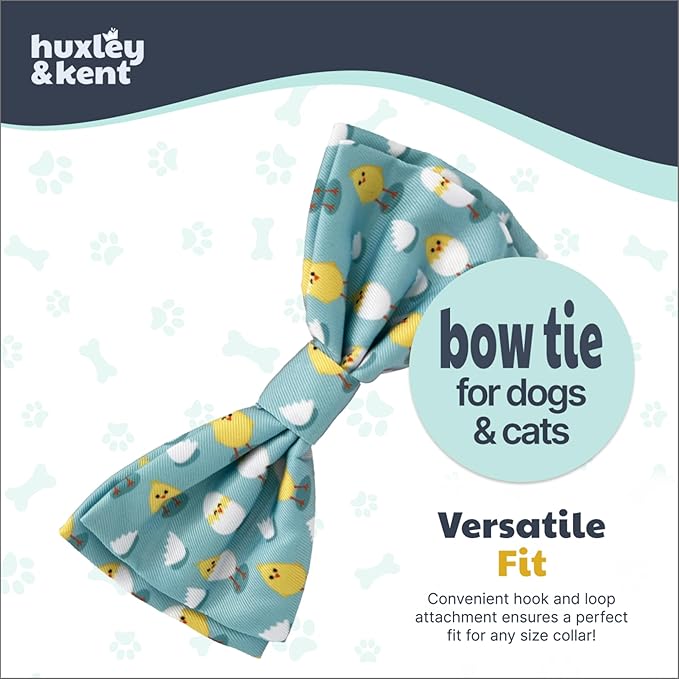 Huxley & Kent Pet Bow Tie for Dogs & Cats - Spring Easter Adjustable Hook & Loop Collar Accessory - Cute & Comfortable for Holidays & Celebrations - Chicks & Eggs, Large