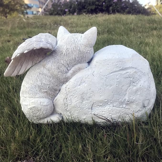 Personalized Pet Cat Memorial Stone with A Sleeping Cat Angel Statue, Cat Grave Markers, Cat Headstone Tombstone-Forever in My Hearts