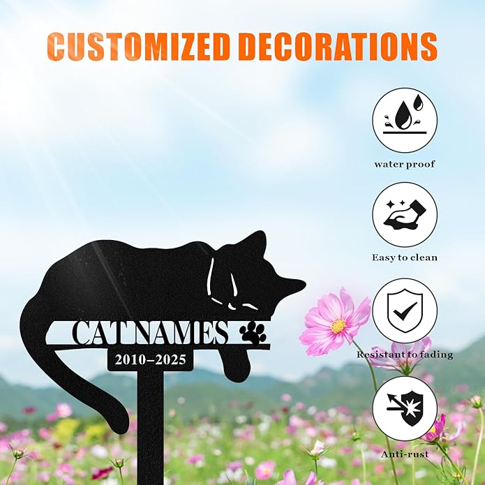 Personalized Memorial Marker for Departed Feline Friends, Handcrafted Cat Grave Stone