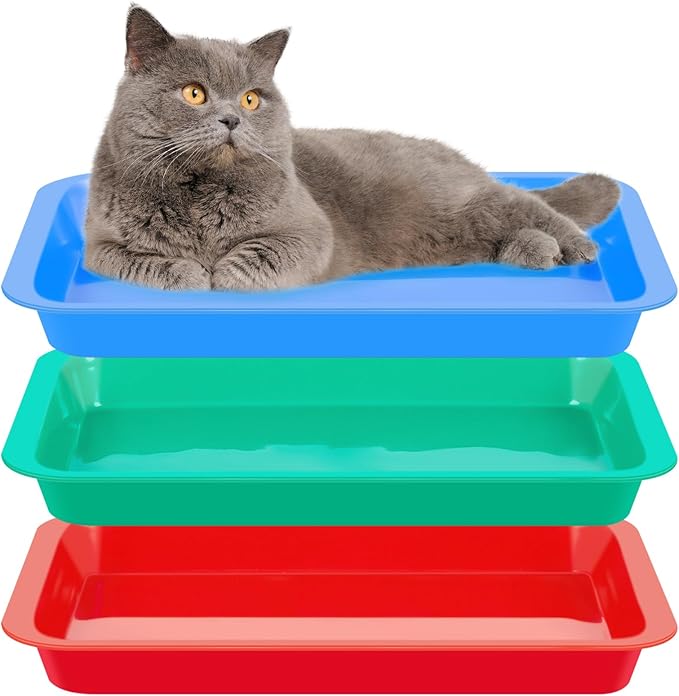Tessco for you 3 Pcs Kitten Litter Box Shallow Low Entry Open Cat Litter Box Waterproof Plastic Small Rabbit Pan Tray Travel Toilet for Senior Cat Kitten Training(Fresh Color,15.1 x 12 x 1.4 Inch)