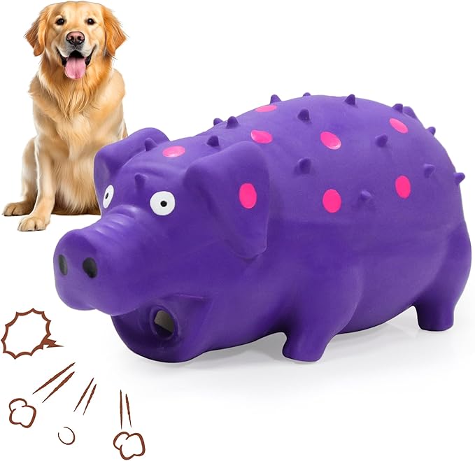 Squeaky Pig Dog Toy That Oinks, Latex Pig 7.3 in Grunting Dog Toys, Durable Dog Chewing Toys for Small Medium Large Dogs (Purple 20CM)