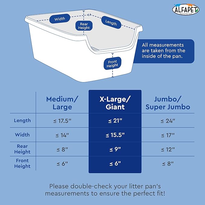 Alfapet Original Sifting Cat Litter Box Liners - Extra Giant 20 Count - Tear-Resistant Cat Litter Bags - Waterproof Kitty Litter Liners - Fits Almost All Litterbox Pan Sizes, 40" x 38", 30 lb Capacity
