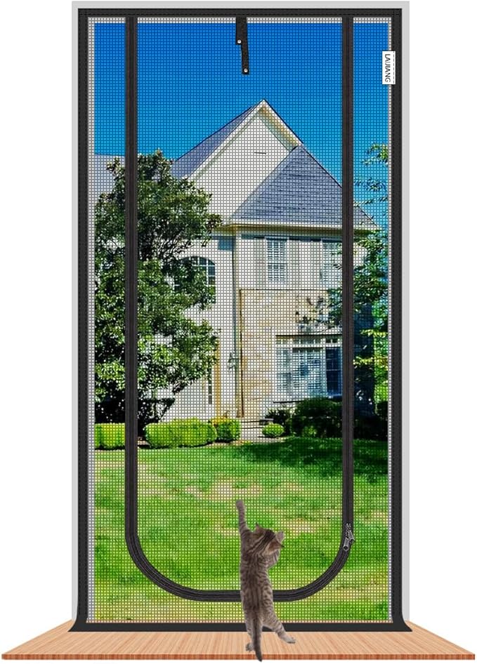 Cat Screen Door 51x87'' Reinforced Cats Resistant Mesh Screen Door with Zipper Closure, Pets Scratch Proof Screen for Living Room, Bedroom, Patio, Fits Openings 49x85''
