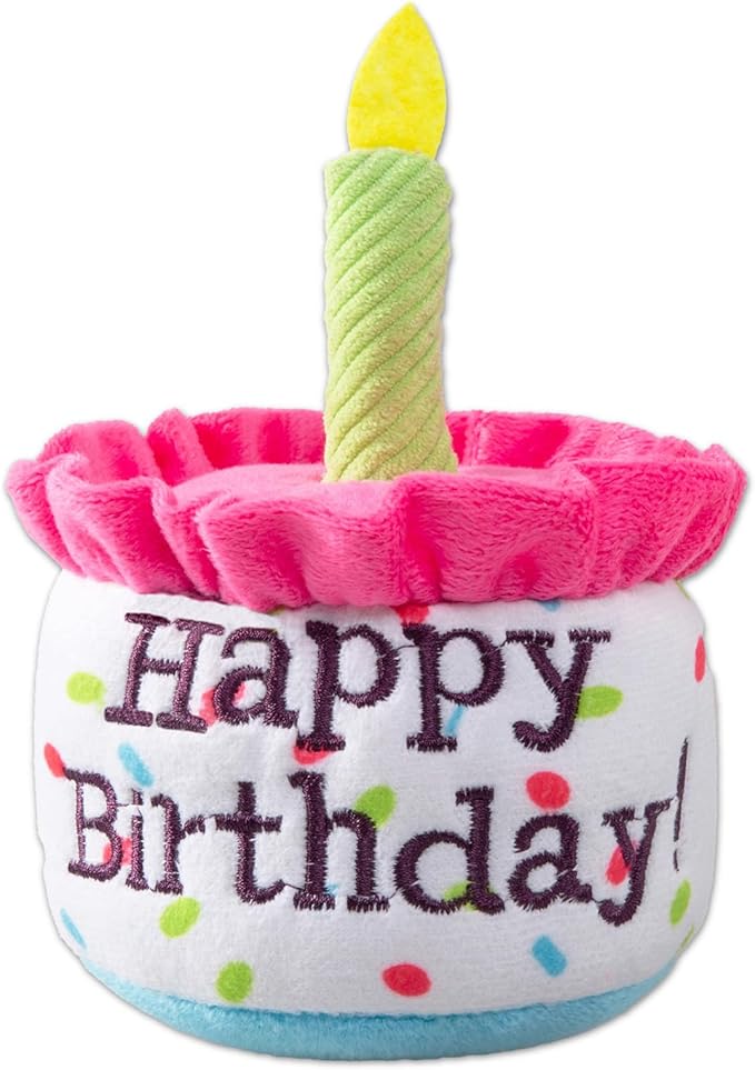 Happy Birthday Cake Catnip Toys, Birthday Cake Shaped Chew Toys for Kitten Funny Cats Gifts Plush Cat Birthday Party Toys, Pink