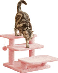 15''H Multi-Step Pet Stairs for High Beds & Sofas, 3-Step Cat Stairs with 2 Toy Balls, Wide Boards for Indoor Kittens Dogs Pets Climbing, Pink