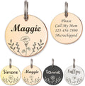 Anavia Floral Pet ID Tags, Birth Month Flowers Theme Dog Tag Round Bone Shape Cat Name Tag, Glossy Stainless Steel Gold Plated Dog Collar Tag (Round - Flower Field - Rose Gold, Medium)