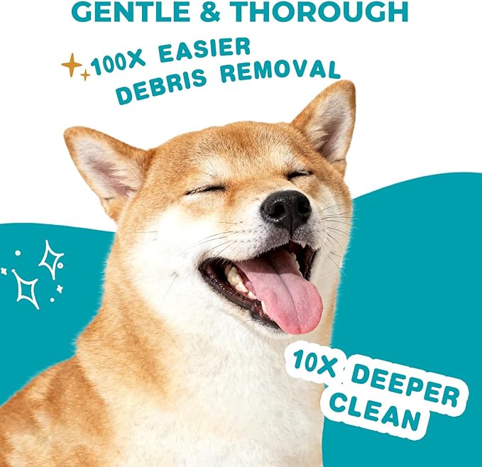 Pet Ear Cleaner Finger Wipes for Dogs, Cats, Gentle Alcohol-Free Formula, Removes Wax, Debris, 50 Count, Vet Approved, 4x8cm