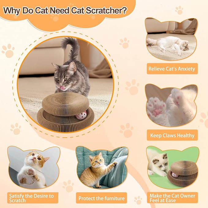 2PCS Interactive Cardboard Cat Toys,Cat Scratching Board with A Ball,Shape Shifting Accordion Cat Scratcher Toys with Different Shapes,Magic Kitten Scratcher Pads for Indoor