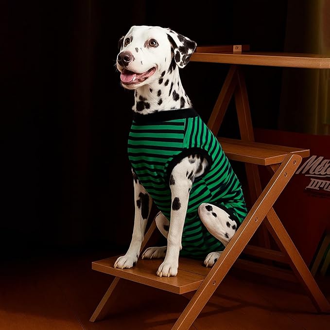 Recovery Suit for Dogs Cats After Surgery, E-Collar & Cone Alternative Surgical Suit, Prevent Licking Dog Onesies Pet Surgery Recovery Suit Soft Dog Bodysuit, Green Navy Stripes, XS