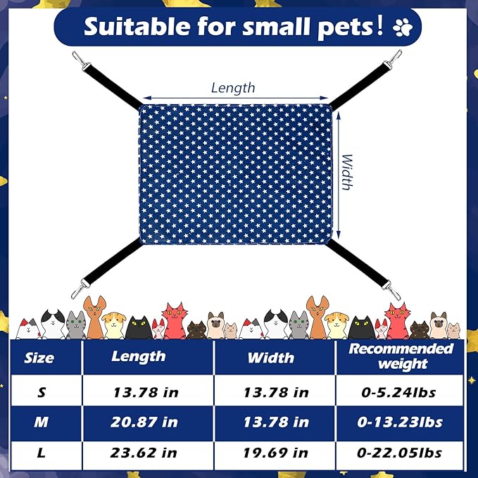 2 Pieces Reversible Cat Hanging Hammock Soft Breathable Pet Cage Hammock with Adjustable Straps and Metal Hooks Double Sided Hanging Bed for Small Dogs Rabbits(Pentagram,L)