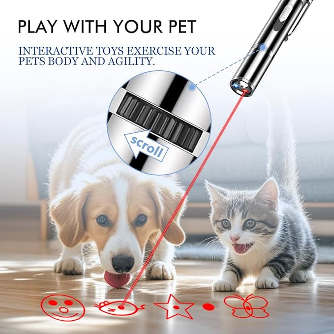 Rumcut Laser Pointer Cat Toys, Cat Laser Pointer Toy with Three Light Modes, Five Adjustable Patterns,USB Portable Charging, Interactive cat Toy Multifunctional and Portable(2Pcs)