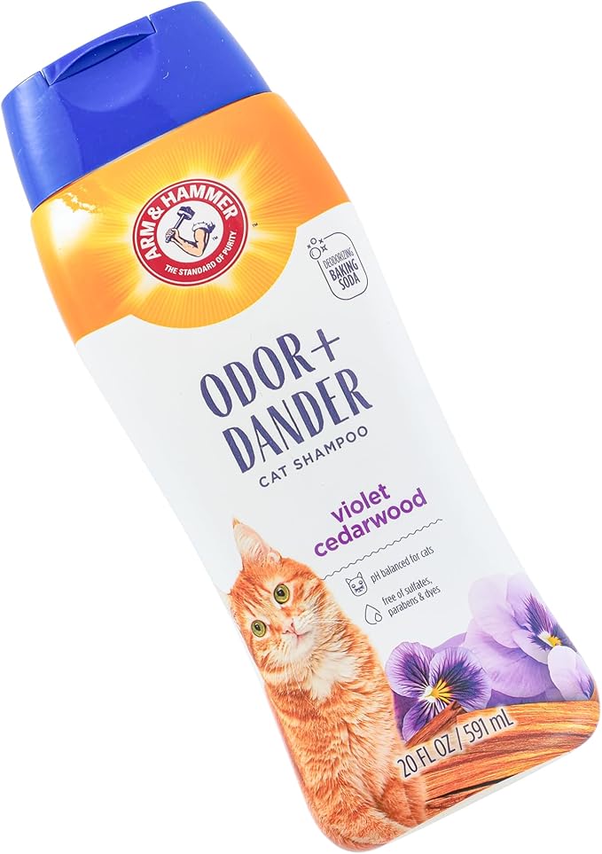 Arm & Hammer Odor Control & Dander Reducing Shampoo for Cats, Baking Soda Cat Shampoo for Dander, Odor Control, Coat Cleaning and Dry Skin Care, Violet Cedarwood Scent, 20 Fl Oz