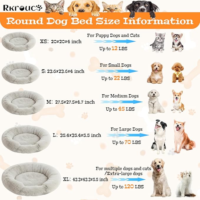 Fluffy Dog Bed Calming Donut Beds for Large Dogs Warming Round Small Medium Pet Nest Cozy Cat Mattress Indoor Washable Puppy Kennel Kittens Sleep Mat (L, 35.4×35.4 inch, Beige)