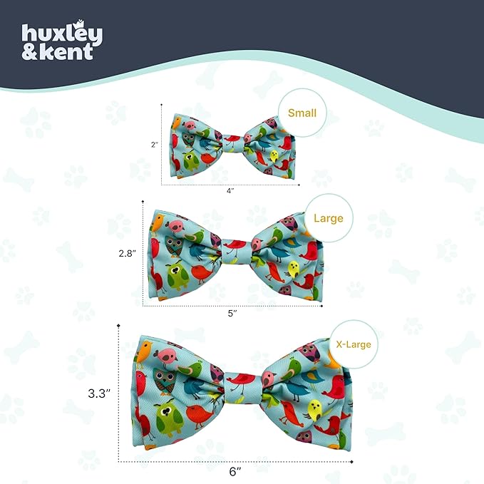 Huxley & Kent Pet Bow Tie for Dogs & Cats - Summer Theme Adjustable Hook & Loop Collar Accessory - Cute & Comfortable for Holidays & Celebrations - Yard Birds, Large