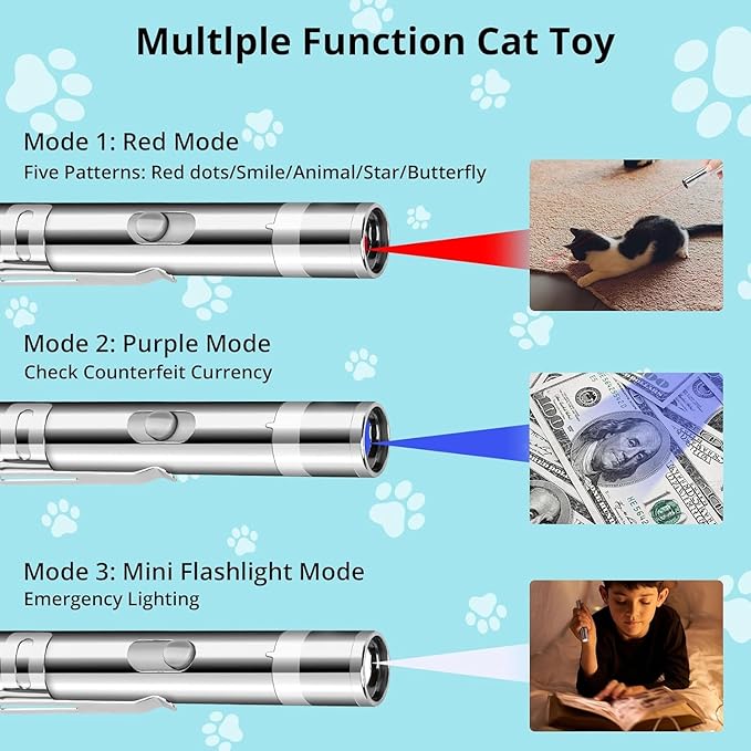 Waputne Cat Toy for Indoor Cats, USB Rechargeable Kitten Toys with 7 Adjustable Patterns, Interactive Chase Toys for Indoor Cats & Dogs, Training & Exercise Fun
