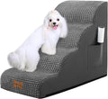 Dog Stairs for Small Dogs, Wide Pet Step with Removable Cover, No Assembly High Density Foam Cat Ramp for Bed or Sofa, 4-Step, Dark Grey