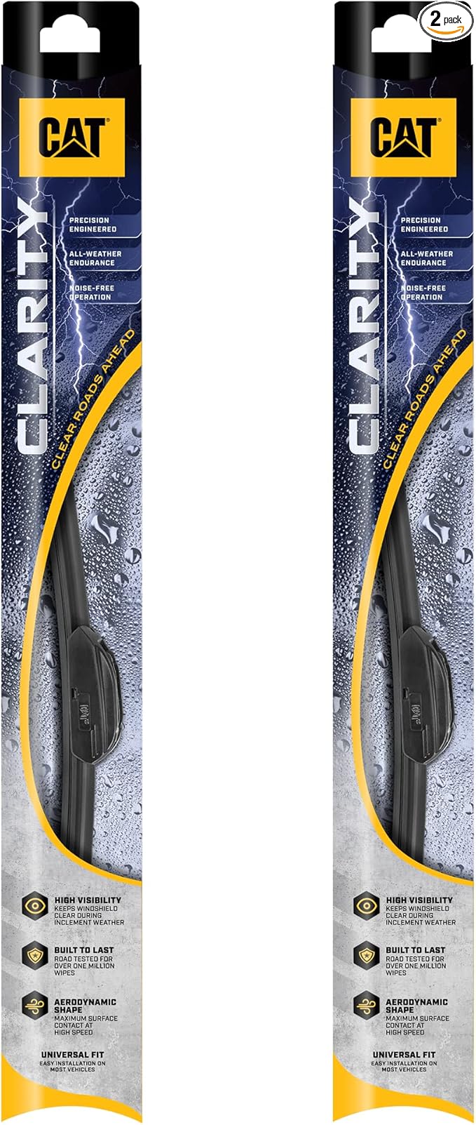 CAT Clarity Wiper Blades (2-Pack), Premium Performance Direct OEM Replacement, Universal Fit Front Windshield Wiper Blades, Durable Streak-Free Spotless Silent Easy Installation - 24" + 22"