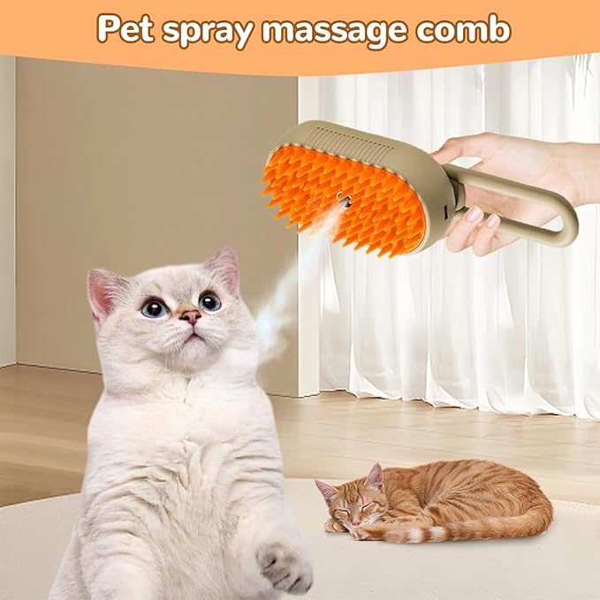 4 in 1 Cat Steam Brush for Shedding, 2025 New Cat Brushes for Indoor Cats, Pet Steam Brush for Cats Dogs, Massage, Cleaning, Shedding & Combing, for Long and Short Hair Pet (Brown)