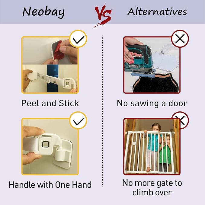 Neobay Adjustable Door Strap and Latch, Damage-Free Cat Door Latch to Keep Large Dog Out of Litter Box, Economical Alternative of Pet Gates and Interior Cat Door, Magnetic with Stopper 1 Pack