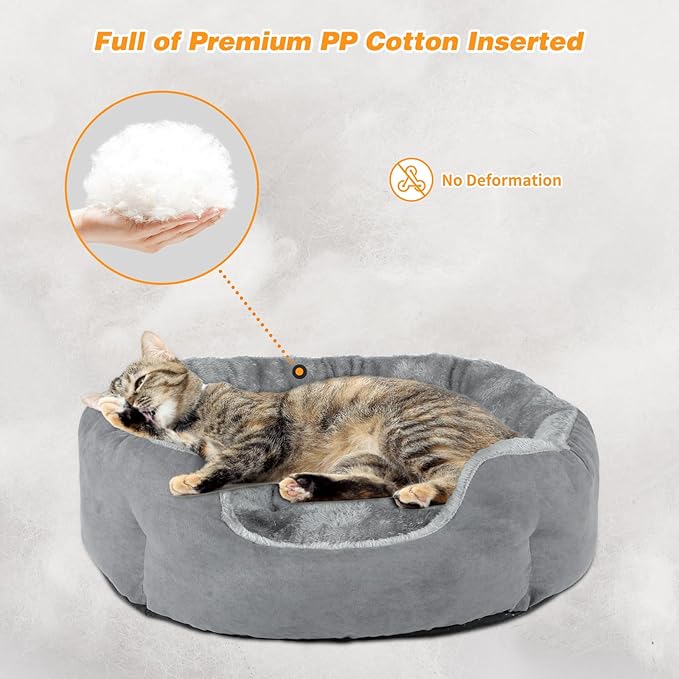 FHTONGE Washable Heated Cat Bed with Timer Temp Adjustment, Self Warming Cat Donut Bed with Overheat Protection, Snuggle Round Pet Nest with Electric Heating Pad, Thermal Cozy Cuddler for Kitten Puppy