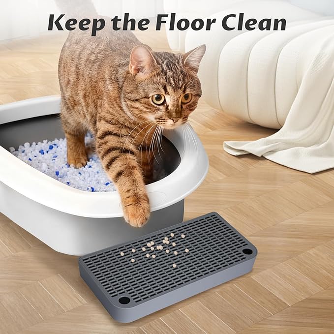 Cat Ramp Litter Box Step, Small Senior Cat Litter Box Mats Ramp for Floor with Filter Function, Low Entry Cute Cats Food Mat Stairs Prevent Tracking, Silicone Small Boxs Shield Catcher Mat Dark Grey