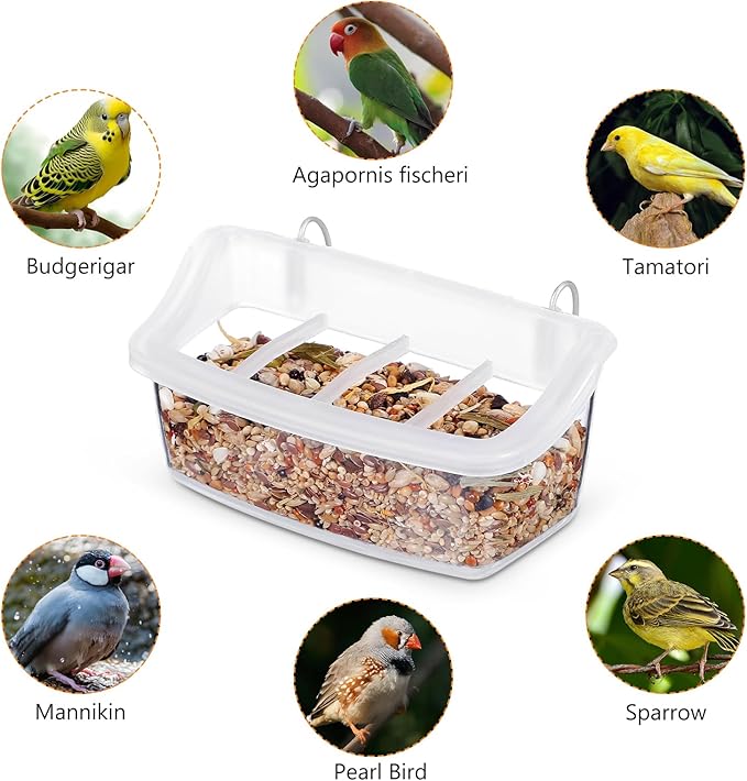 GANAZONO 2pcs Bird Feeders for Cage Clear Hanging No Mess Parrot Feeders with Cover Plastic Bird Food Containers for Parakeets Small Birds