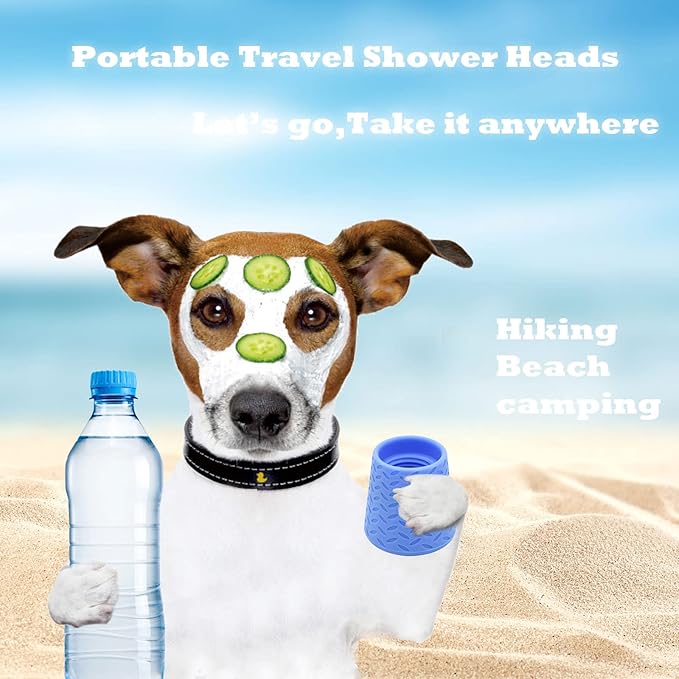 3 Pieces Portable Outdoor Shower for Dogs,Portable Shower Head,Bottle Attachment for Portable Outdoor Shower,Works with Most Plastic Water from 16 oz to 2 Liters (Blue,Green,Orange)