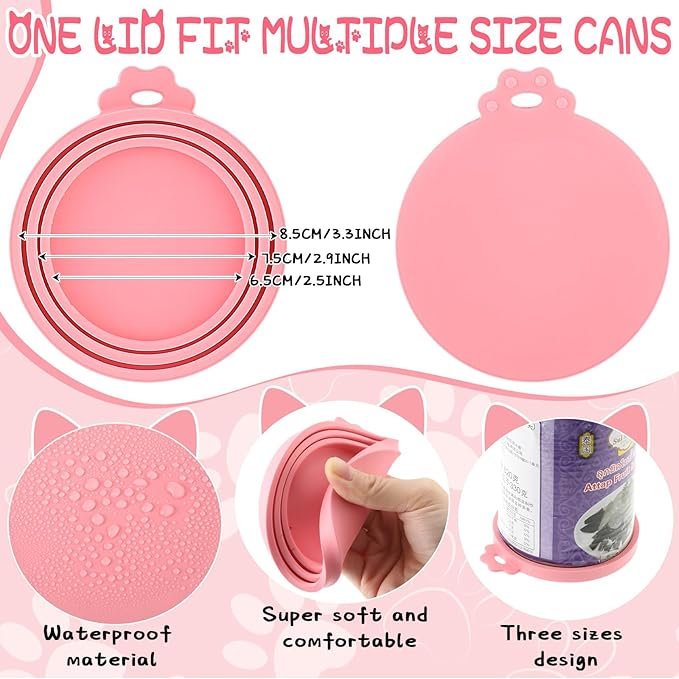 Uiifan Cat Food Lid Cat Food Can Covers Lids 8 Pcs Pet Can Supplies Set 5 Silicone Wet Kitten Foodstuff Tin Covers Lids 2 Silicone Dog Spoons 1 Paw Shape Multifunctional Opener for Pets(Pink)