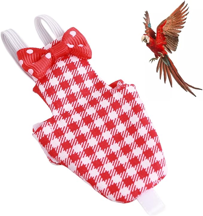 Zerodis Bird Diapers Nan Large Red Plaid, Cotton Material, Adjustable Strap, Soft and Comfortable Design for Parrots and Budgies (25.5cm Red Plaid)