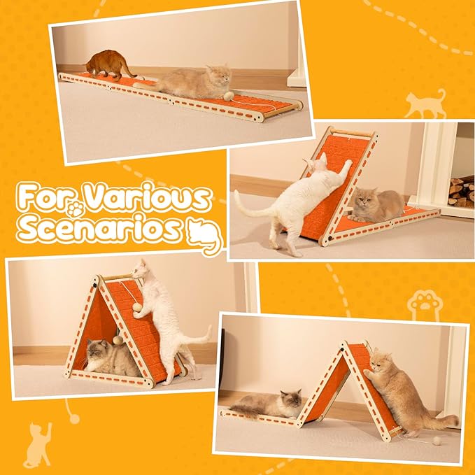 Cat Scratcher with Ball Toy Foldable Cat Scratch Pad Felt Triangle Scratchers for Indoor Cats Large Cat Scratching Board Mat Cats Scratch Furniture Protector Kitten Toys Orange