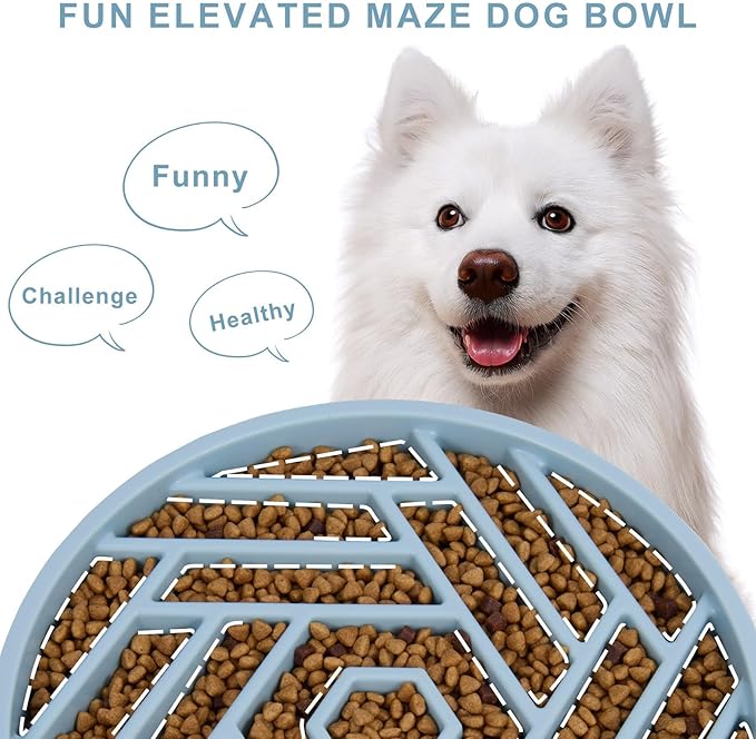 TOBYTO Slow Feeder Dog Bowls Large Medium Breed,Anti-Choking Slow Eating Dog Food Bowl,Non Slip Pet Slower Food Feeding Bowls Large Puzzle Slow Feeder Bloat Stop Maze Dog Dishes,Mist Blue