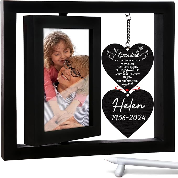Lost Grandma Memorial Picture Frame - Sympathy Gifts, Personalized 4x6 Photo Wooden Frame Bereavement Remembrance Condolences In Loving Memory, Passed Away Gifts Home Decor HR1-GM-BLA