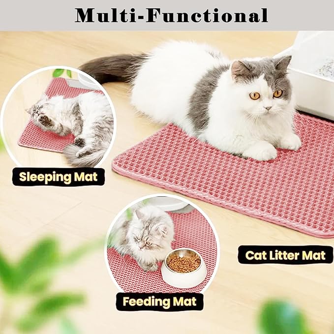 HCY&WLD Cat Litter Mat, Honeycomb Double Layer Cat Litter Trapping Mat, Waterproof Urine Proof Non-Slip, Scatter Control, Less Waste, Easier to Clean (Pink, 35" X 24")