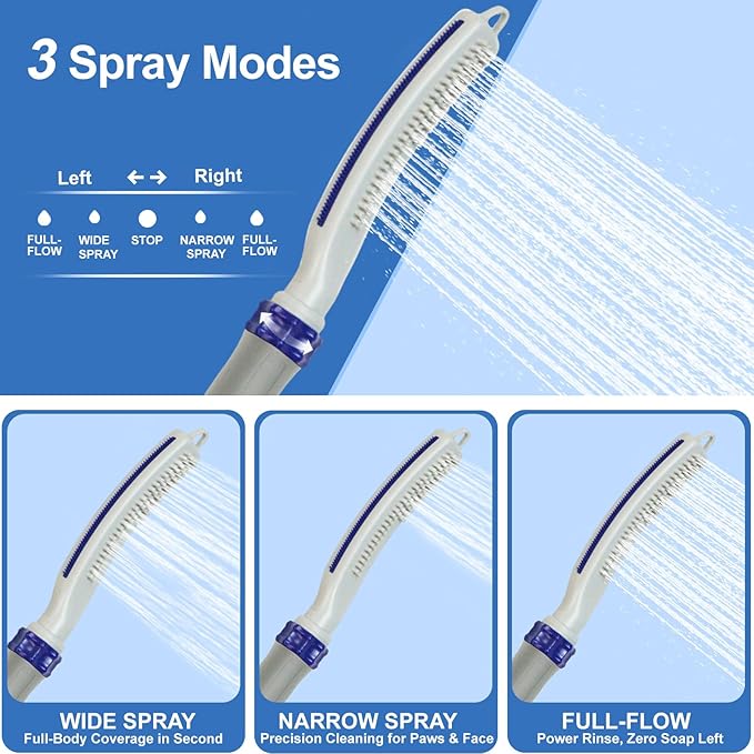 Dog Shower Attachment,Dog Shower With Brass Diverter,Pet Shower Attachment for 3 Spray Modes,8-Foot Hose With Indoor and Outdoor Adapters,for Bathing & Grooming Easy Dog/Cat Bathing and Cleaning