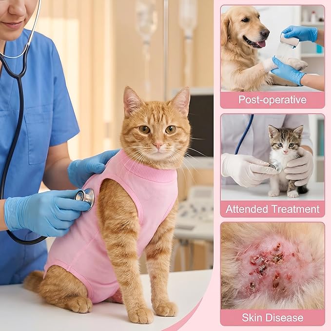 2Pcs Cat Spay Recovery Suit Female,Breathable Cat Onesie for Cats After Surgery Spay Kitten Surgery Recovery Suit Female Cone of Shame Alternative for Cats Anti Licking for Anti Licking Wounds (PinkM)