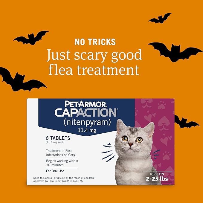 PetArmor CAPACTION (nitenpyram) Oral Flea Treatment for Cats, Cat Flea Treatment Pill, Fast Acting Tablets Start Killing in 30 Minutes, 2-25 lbs, 6 Doses