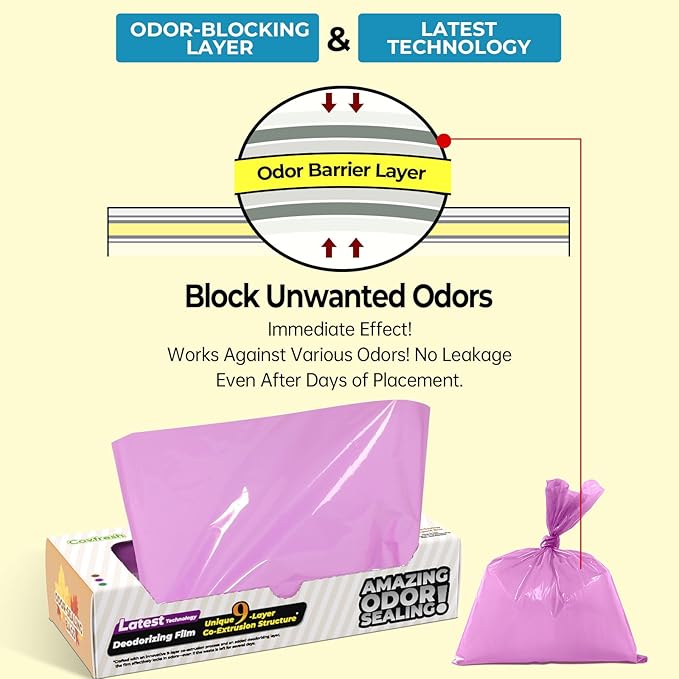 Odor-Sealing Cat Litter Bags - 220 Count Unscented Cat Poop Bags with Strong Odor Control, Leakproof & Durable Pet Waste Bags (Size:S, Color: Purple)