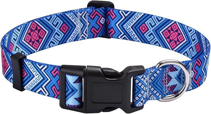 Dog Collar with Bohemia Floral Tribal Geometric Patterns - Soft Ethnic Style Collar Adjustable for Small Medium Large Dogs(Blue Ethnic Style,M)