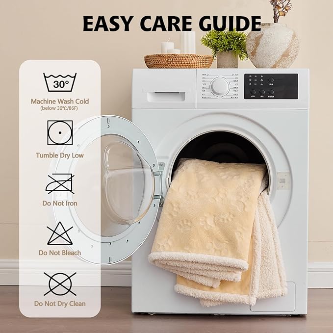 Qeils Pet Blankets for Cats - Waterproof Cat Blanket Washable - Sherpa Fleece Puppy Blanket, Soft Plush Reversible Throw Protector for Bed Couch Car Sofa, 40"X50", Khaki