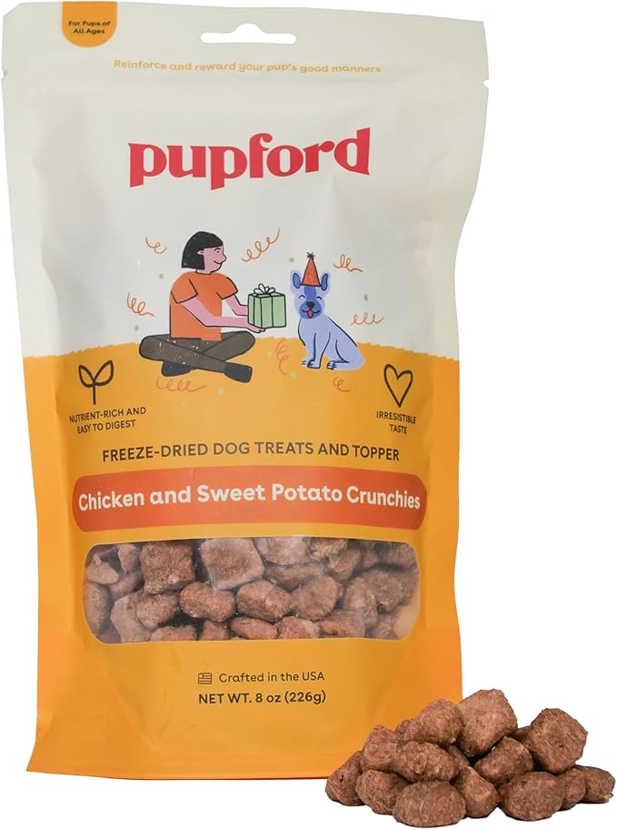Pupford Crunchies, All-Natural, Healthy, Freeze Dried Treat for Dogs & Puppies (Chicken & Sweet Potato, 8 oz)