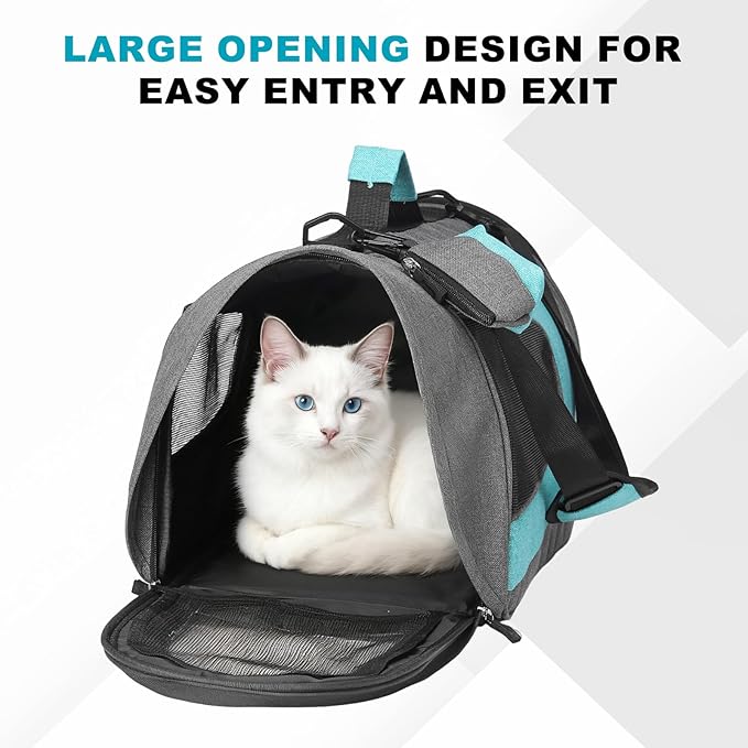Cat Carrier, Ventilation Mesh, Travel Pet Carrier Breathable Small Dog Carrying Case Up to 16.5 lbs (Blue), Intended for Hiking/Camping/Traveling, 18"x11"x11"