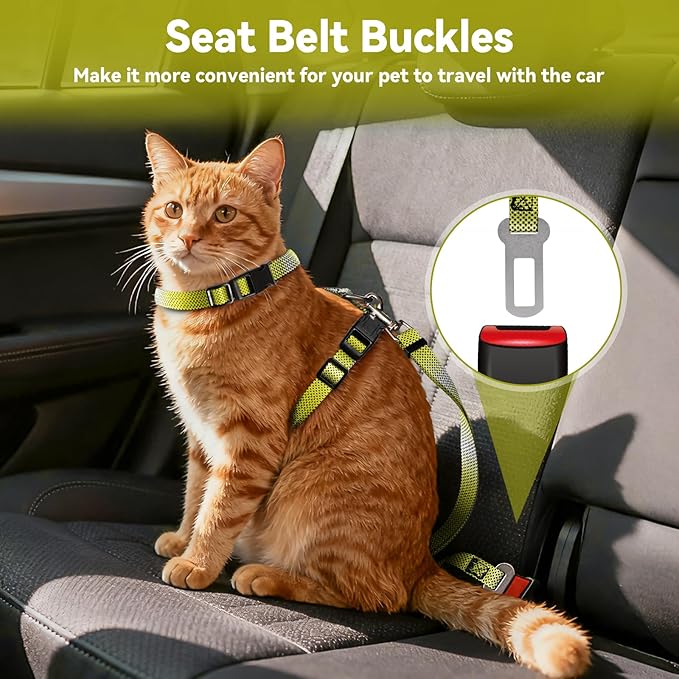 Cat Harness and Leash Set, 3-in-1 Escape Proof Adjustable, Comfortable Soft Lightweight, Safe, Easy to Wear, Walking Travel Kitten Harness for Small Medium Cats (Yellow)