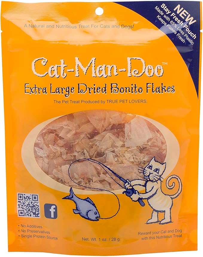 Life Essentials by Cat-Man-Doo Cat Treats & Food Topper – Bonito Fish Flakes for Cats, Healthy Single Ingredient Cat Snacks – 1 oz (3 Pack)
