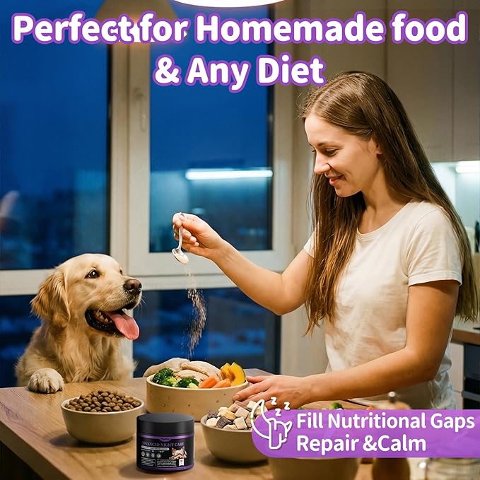 Dog Vitamins and Supplements for Nighttime Repair, Calming, Joint, Gut, Dog Multivitamin Powder for Homemade Food with Collagen, Glucosamine, GABA, Probiotics - Beef Flavor, 75 Scoops