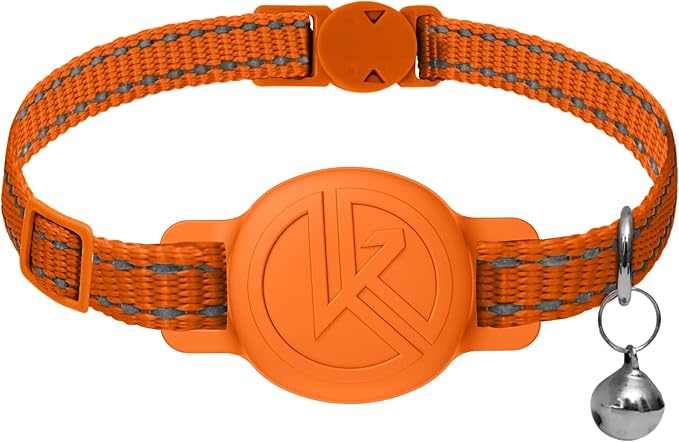 Tile Sticker Holder Cat Tracking Collar (2024) - Breakaway, Reflective Kitten Collar with Bell and Holding Case for Tile by Life360 (Orange)