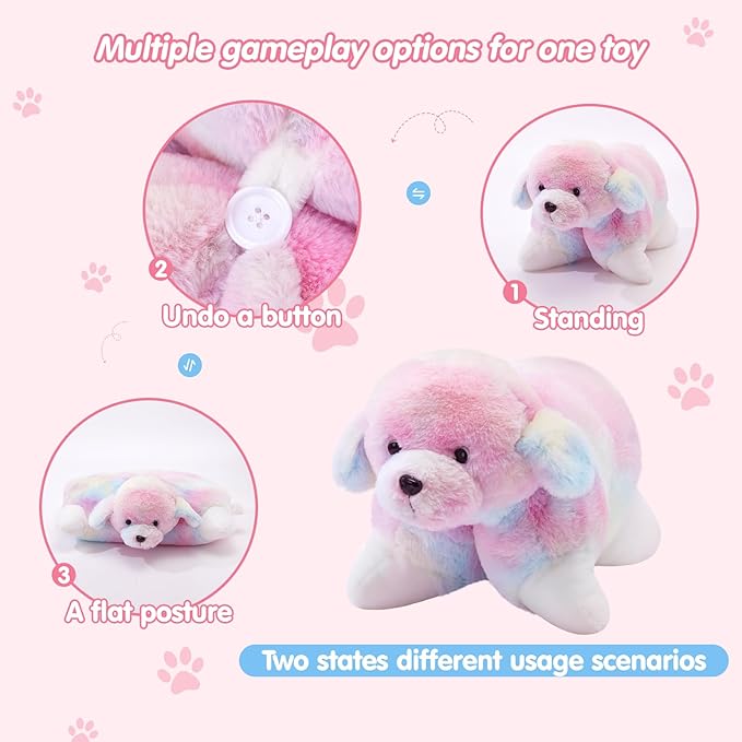 Glow Guards 14" Rainbow Dog Plush Pillow, Cute Stuffed Animal Soft Lovely Colorful Toy, Bedtime Sofa Decors, Christmas Birthday Children's Day Hoilday Gift for Toddler Kids Boys and Girls