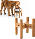 Dog Bowl Stand - Raise, Elevate Bowls to 9-inch High - Adjustable, Fits 6 up to 8-inch Medium Dog Food/Water Feeders, Dishes and Fountains - Durable Bamboo
